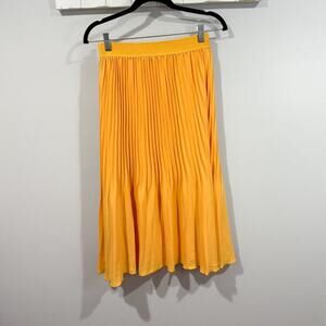J.Crew Pleated High-Rise Midi Skirt Saffron Yellow Elastic Waist Size 0 NWT
